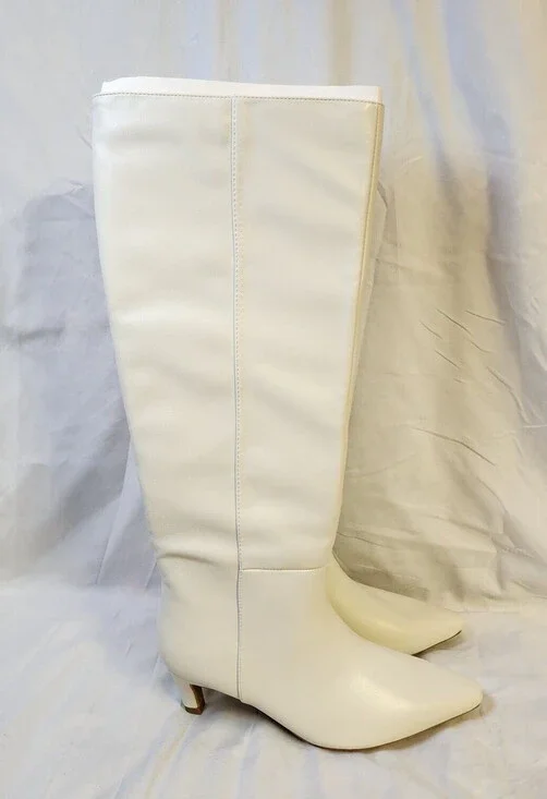 New Universal Threads Women White Knee High Boots Stiletto Heels Pointed Toe 6.5 - Picture 3 of 6